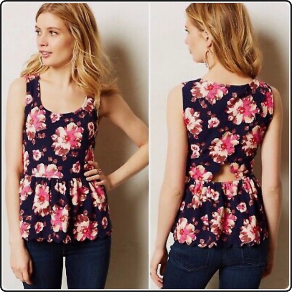 Anthropologie 9-H15 STCL Blue Floral Peplum Tank Top, Small